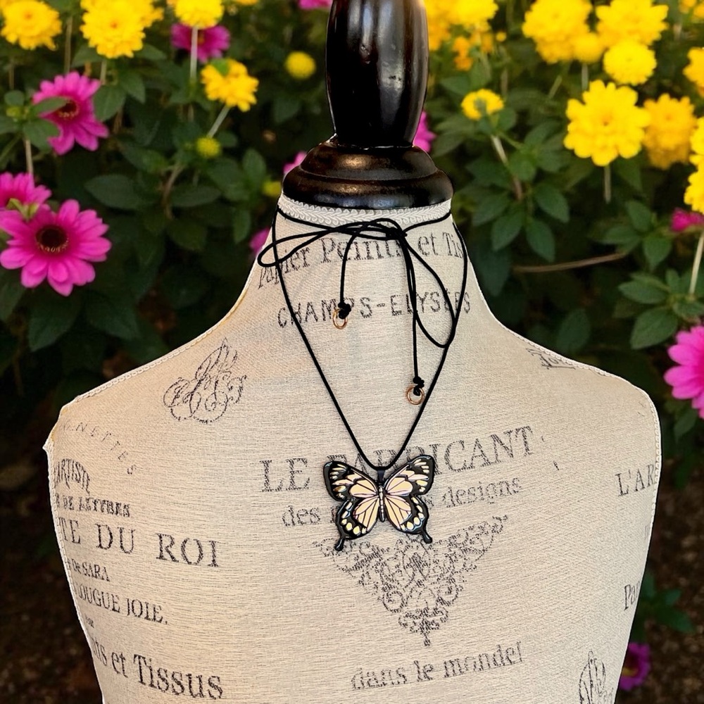 Chic Black Rose Gold and Gold Toned Wrap Butterfly Pendant Necklace - Picture 3 of 17